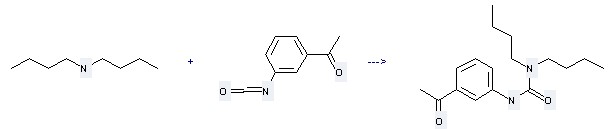 Ethanone,1-(3-isocyanatophenyl)- can react with Dibutylamine to get 3-(3-Acetyl-phenyl)-1,1-dibutyl-urea